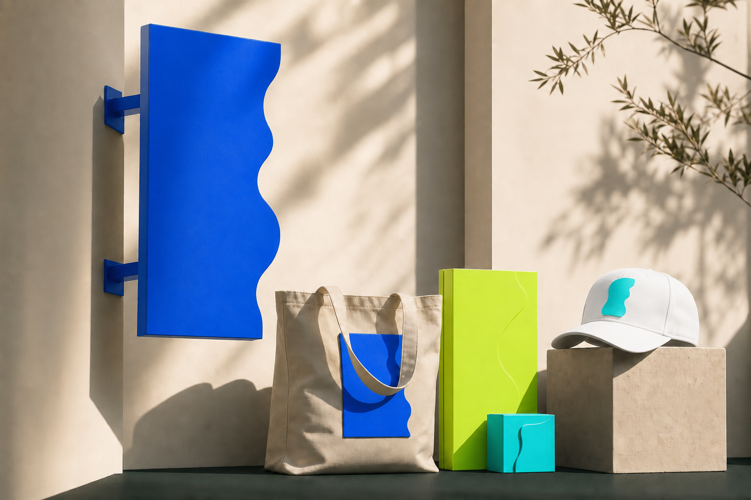 Creative signage and branded merchandise mockup