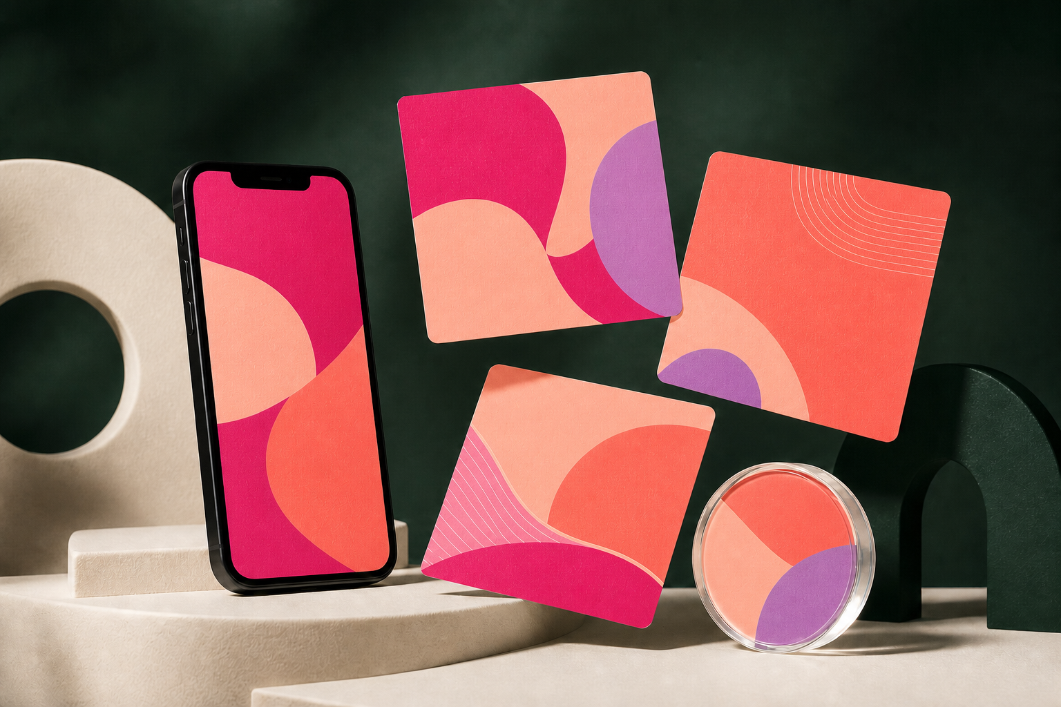 Social content cards and phone mockup